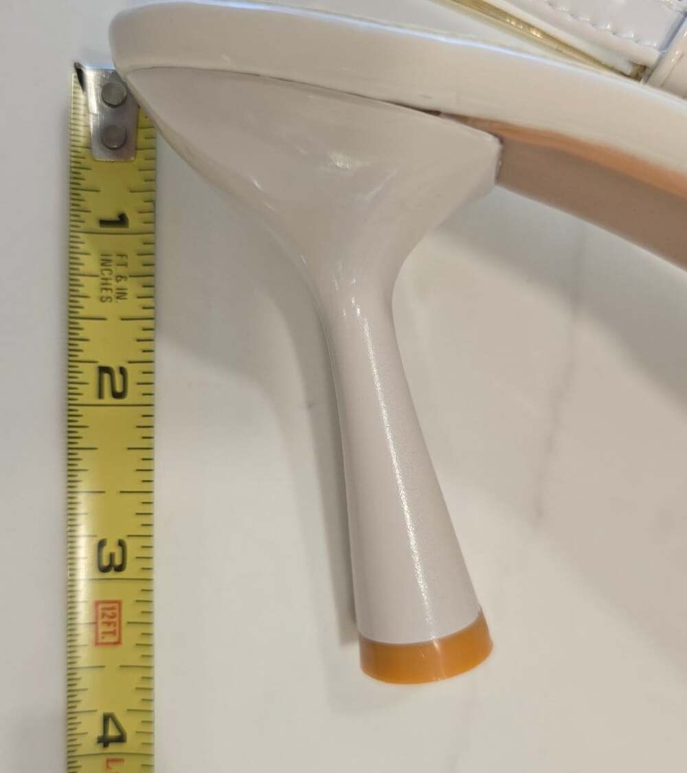 White Patent Leather Pointed Toe Slingback Heels with Gold Buckle - Picture 7 of 7
